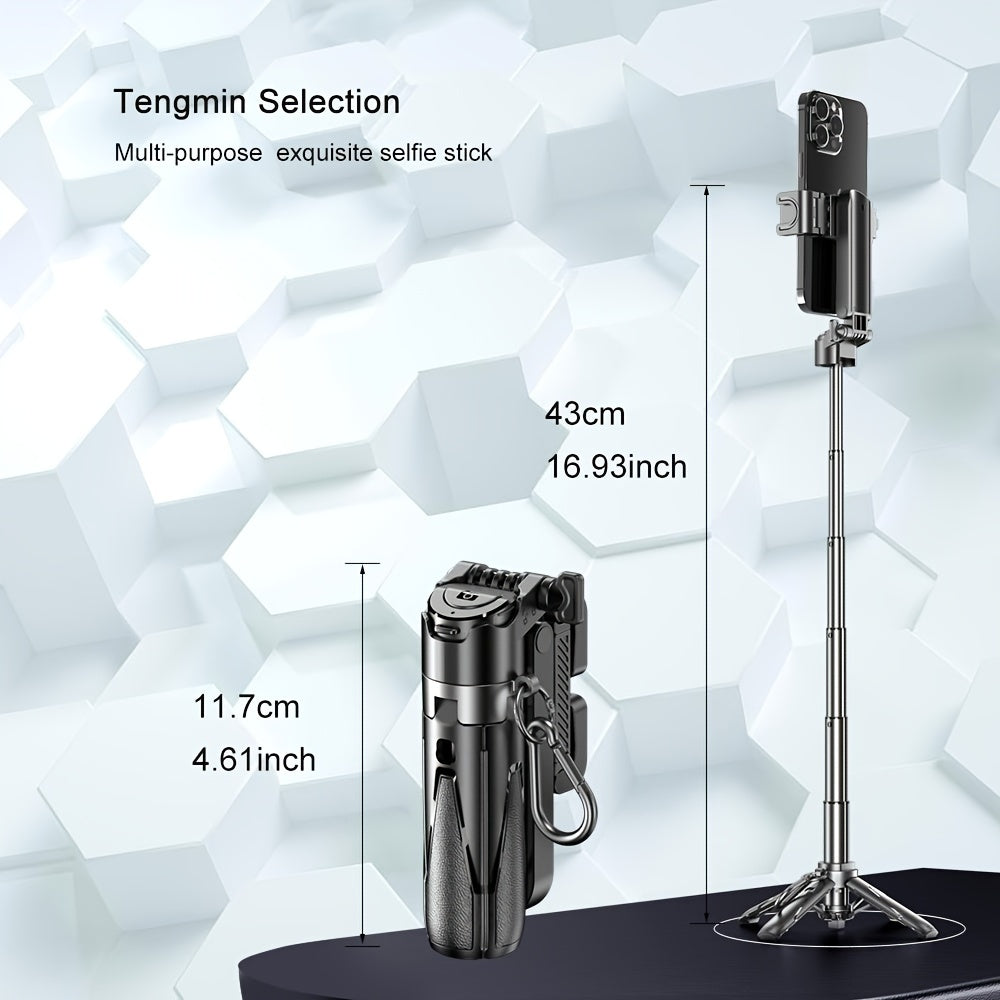 Aluminum Selfie Stick with Wireless Remote, USB Charging & Cold Shoe – 4-Leg Stand, DSLR Grip for Travel/Live
