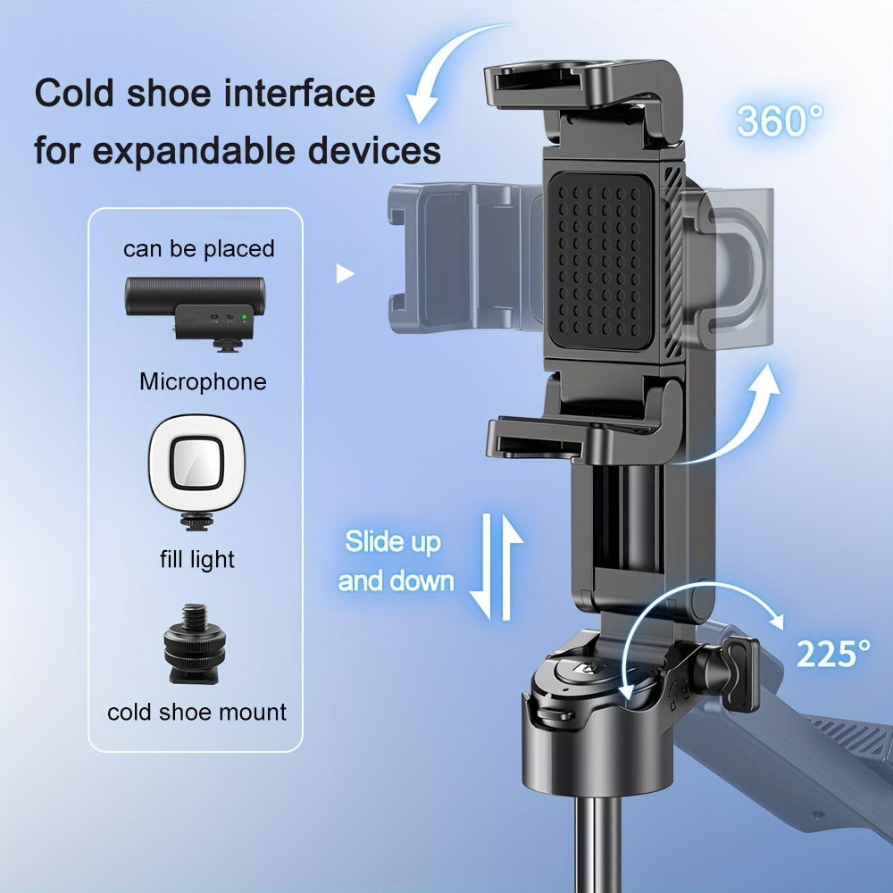 Aluminum Selfie Stick with Wireless Remote, USB Charging & Cold Shoe – 4-Leg Stand, DSLR Grip for Travel/Live