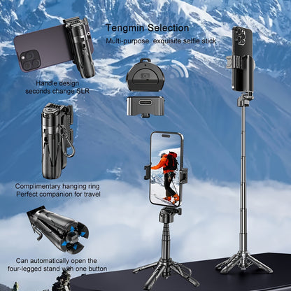 Aluminum Selfie Stick with Wireless Remote, USB Charging & Cold Shoe – 4-Leg Stand, DSLR Grip for Travel/Live
