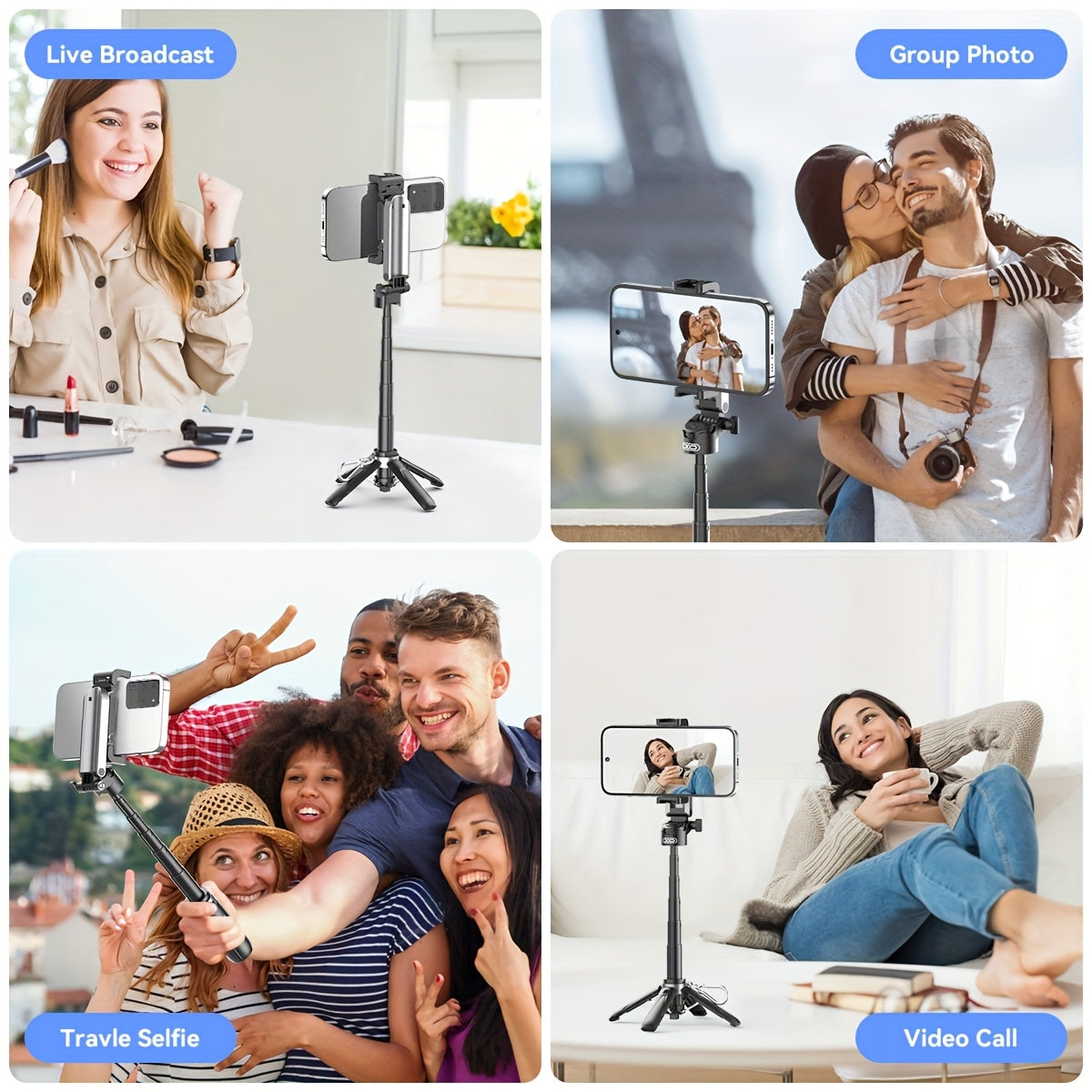 Pocket Selfie Stick Tripod with Wireless Remote & 2 Fill Lights - for iPhone, Live Streaming, Video